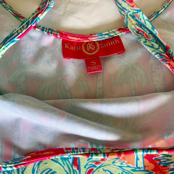 EUC Kaeli Smith Pink Orange And Blue Palm Tree Dress, Size Small - Picture 4 of 6